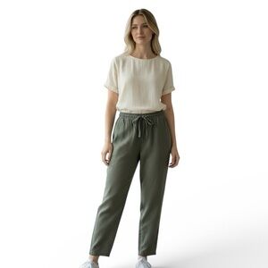 ZARA‎ High Waist Drawstring Wide Leg Trousers Womens Small NEW Mossy Green
